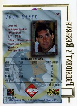 1996 Collector's Edge President's Reserve #198 John Gesek Back