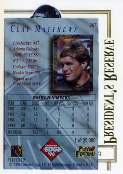 1996 Collector's Edge President's Reserve #207 Clay Matthews Back