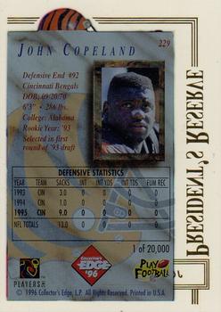 1996 Collector's Edge President's Reserve #229 John Copeland Back