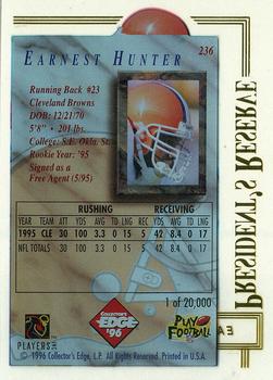 1996 Collector's Edge President's Reserve #236 Earnest Hunter Back