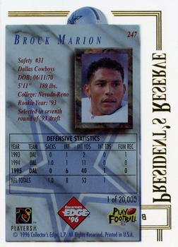 1996 Collector's Edge President's Reserve #247 Brock Marion Back