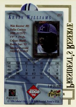 1996 Collector's Edge President's Reserve #253 Kevin Williams Back