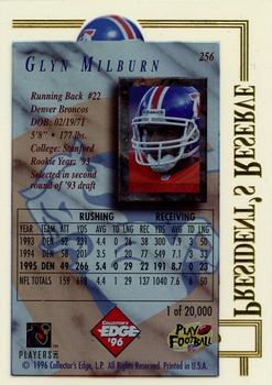 1996 Collector's Edge President's Reserve #256 Glyn Milburn Back