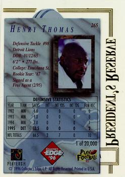 1996 Collector's Edge President's Reserve #265 Henry Thomas Back