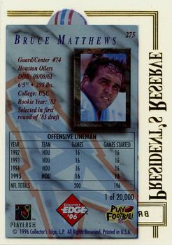 1996 Collector's Edge President's Reserve #275 Bruce Matthews Back