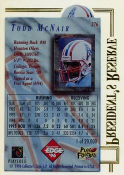 1996 Collector's Edge President's Reserve #276 Todd McNair Back