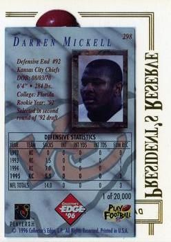 1996 Collector's Edge President's Reserve #298 Darren Mickell Back