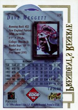 1996 Collector's Edge President's Reserve #319 Dave Meggett Back