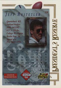 1996 Collector's Edge President's Reserve #338 Jeff Hostetler Back