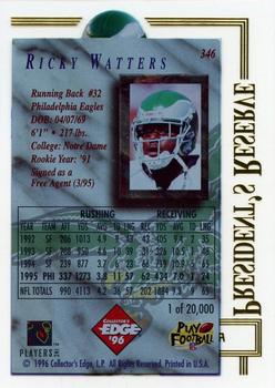1996 Collector's Edge President's Reserve #346 Ricky Watters Back