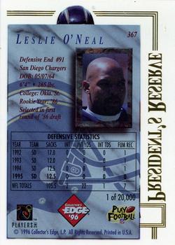 1996 Collector's Edge President's Reserve #367 Leslie O'Neal Back