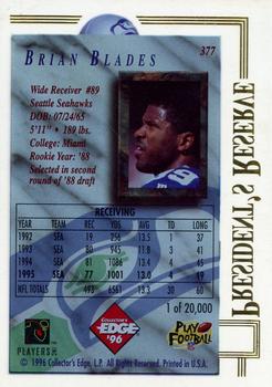 1996 Collector's Edge President's Reserve #377 Brian Blades Back