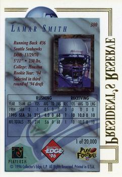 1996 Collector's Edge President's Reserve #380 Lamar Smith Back