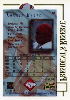 1996 Collector's Edge President's Reserve #389 Lonnie Marts Back