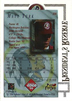 1996 Collector's Edge President's Reserve #398 Matt Turk Back