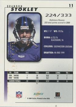 2001 Score - Scorecard #11 Brandon Stokley Back