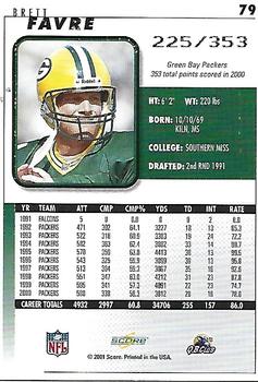 2001 Score - Scorecard #79 Brett Favre Back