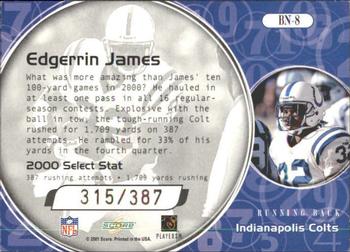 2001 Score Select - Behind the Numbers #BN-8 Edgerrin James Back