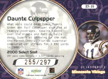 2001 Score Select - Behind the Numbers #BN-10 Daunte Culpepper Back