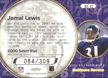 2001 Score Select - Behind the Numbers #BN-13 Jamal Lewis Back