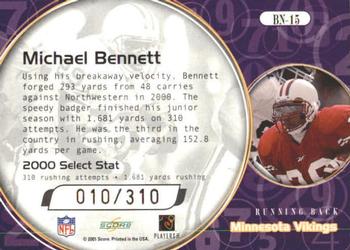 2001 Score Select - Behind the Numbers #BN-15 Michael Bennett Back