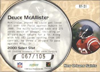 2001 Score Select - Behind the Numbers #BN-21 Deuce McAllister Back