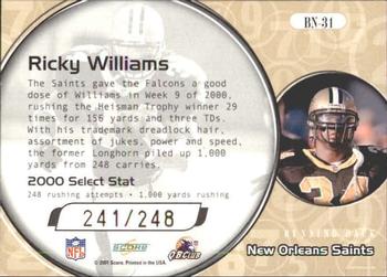 2001 Score Select - Behind the Numbers #BN-31 Ricky Williams Back