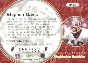 2001 Score Select - Behind the Numbers #BN-33 Stephen Davis Back