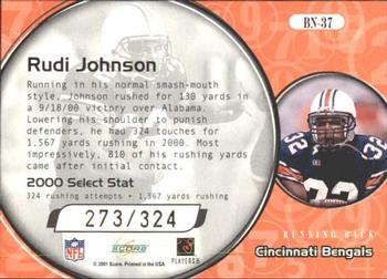 2001 Score Select - Behind the Numbers #BN-37 Rudi Johnson Back