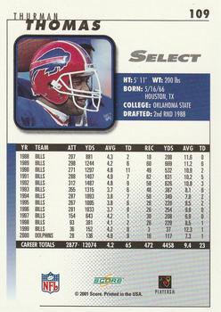 2001 Score Select - Chicago Collection #109 Thurman Thomas Back