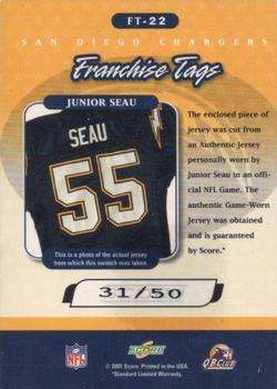 2001 Score Select - Franchise Tags Autographs #FT-22 Junior Seau Back