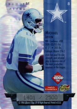 1996 Collector's Edge President's Reserve - Air Force One SN2500 #8 Michael Irvin Back