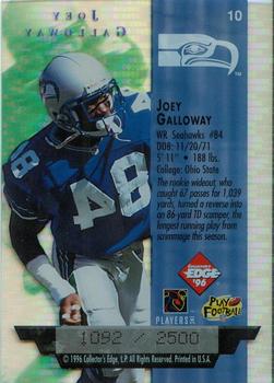 1996 Collector's Edge President's Reserve - Air Force One SN2500 #10 Joey Galloway Back