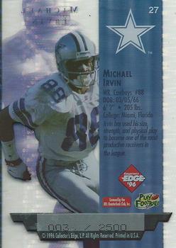 1996 Collector's Edge President's Reserve - Air Force One SN2500 #27 Michael Irvin Back