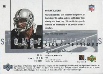 2001 SP Authentic - Sign of the Times #HL Howie Long Back