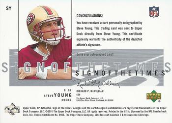 2001 SP Authentic - Sign of the Times #SY Steve Young Back