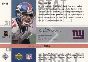 2001 SP Authentic - Stat Jerseys #SP-SE Jason Sehorn Back