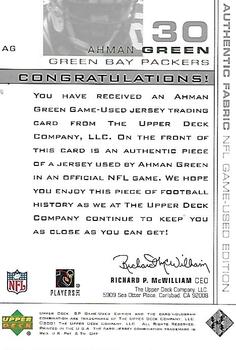 2001 SP Game Used Edition - Authentic Fabric #AG Ahman Green Back