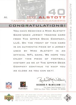 2001 SP Game Used Edition - Authentic Fabric #AL Mike Alstott Back