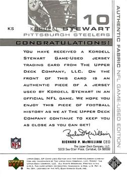 2001 SP Game Used Edition - Authentic Fabric #KS Kordell Stewart Back