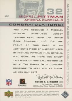 2001 SP Game Used Edition - Authentic Fabric #MP Michael Pittman Back