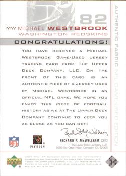 2001 SP Game Used Edition - Authentic Fabric #MW Michael Westbrook Back