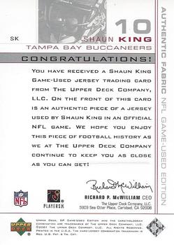 2001 SP Game Used Edition - Authentic Fabric #SK Shaun King Back