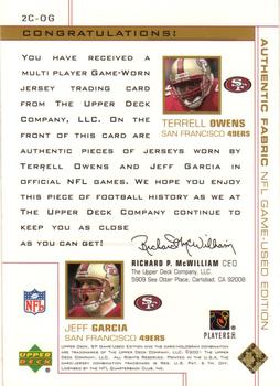 2001 SP Game Used Edition - Authentic Fabric Duals #2C-OG Terrell Owens / Jeff Garcia Back