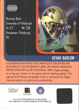 2001 Stadium Club - Lone Star Signatures #LS-KB Kevan Barlow Back