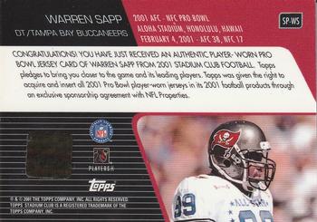 2001 Stadium Club - Pro Bowl Jerseys #SP-WS Warren Sapp Back