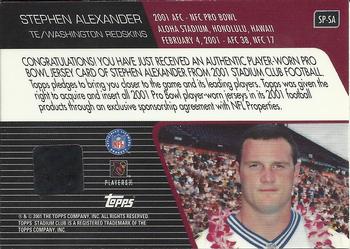 2001 Stadium Club - Pro Bowl Jerseys #SP-SA Stephen Alexander Back