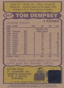2001 Topps - Team Topps Legends Autographs #TTF20 Tom Dempsey Back