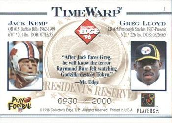 1996 Collector's Edge President's Reserve - TimeWarp #1 Jack Kemp / Greg Lloyd Back