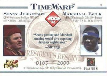 1996 Collector's Edge President's Reserve - TimeWarp #2 Marshall Faulk / Sonny Jurgensen Back